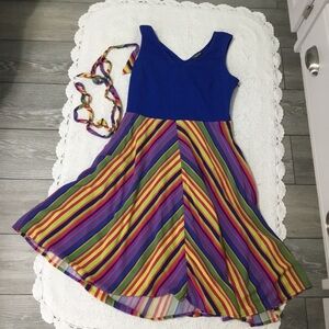 MODCLOTH Colorful Stripes Belted Sun Dress size L